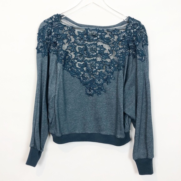 Meadow Rue Bria Lace Back Pullover Teal Silver XS - Picture 2 of 8